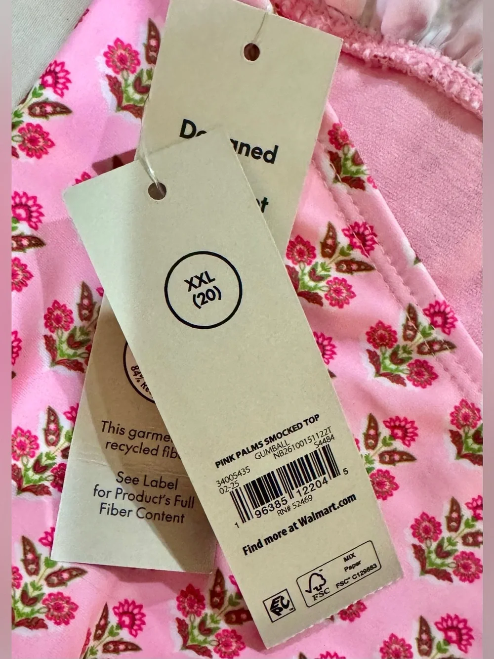 No Boundaries Women's Pink Smocked Floral Bikini Two Piece Set NWT Plus Size XXL - Picture 6 of 12